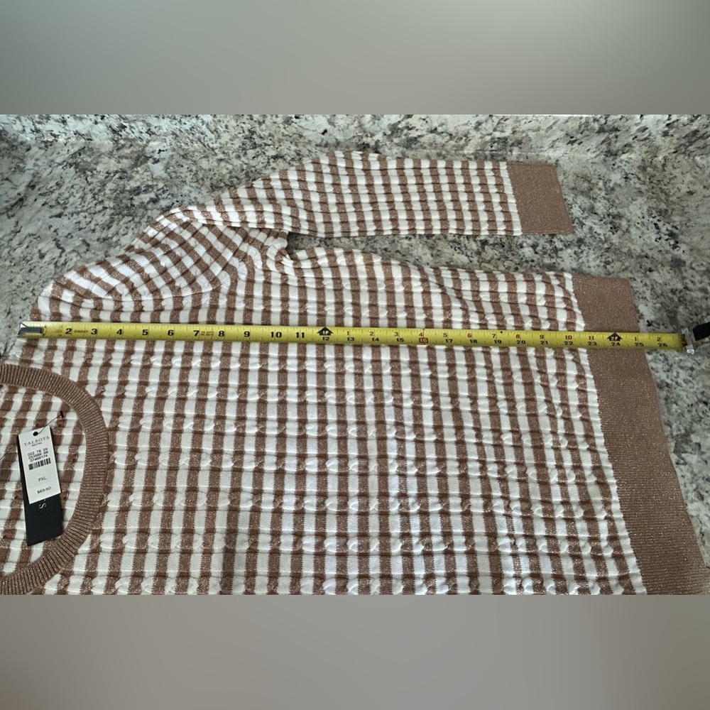 NWT Talbots Gold Metallic Cream Striped Ribbed Crewneck Sweater Holiday Size XL - Picture 15 of 15